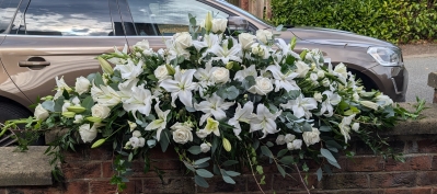 All white Lily, rose and lisanthus top spray