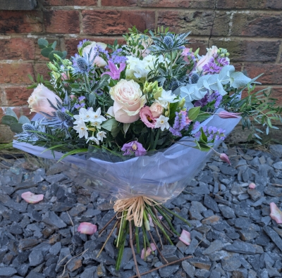 Luxury pink white and purple hand tied bouquet