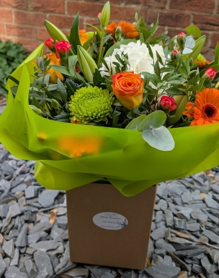 Orange, white and lime green aqua box