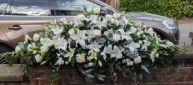All white Lily, rose and lisanthus top spray