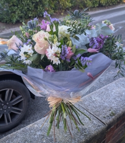 Luxury pink white and purple hand tied bouquet